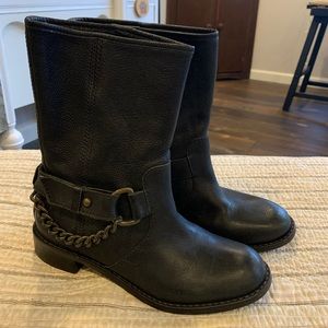 DKNY Margo chain-embellished leather moto boots